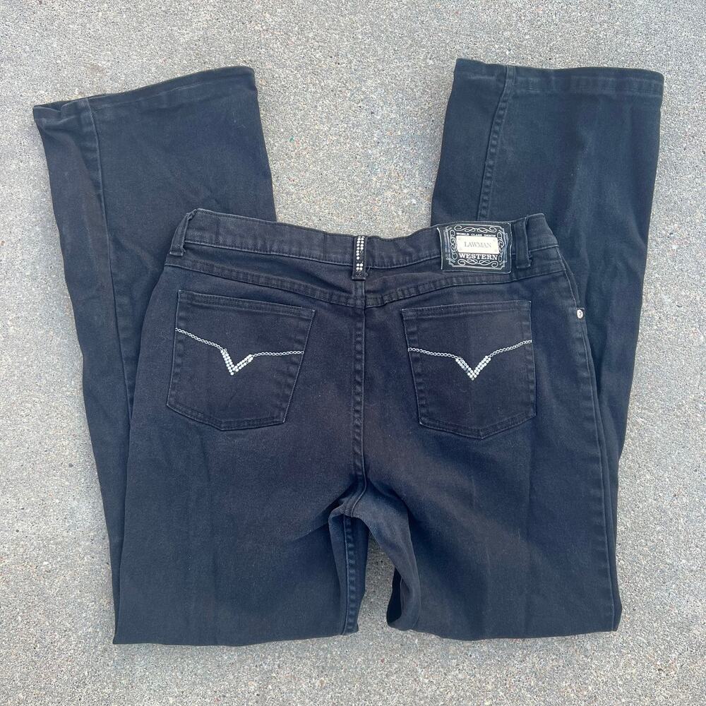 VTG 90s Y2K Lawman black boot cut western cowgirl jeans rhinestone belt loop 13